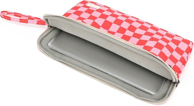 Pink Checkered Laptop Sleeve Case with Handle and Pockets for MacBook Pro 16 and 15 Inch,15.6 Inch Laptop