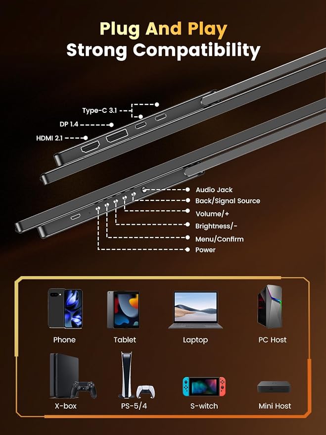 UPERFECT 24.5" Portable Monitor 240Hz Gaming Monitor 2000:1 Contrast FreeSync 0.1ms Fast IPS Large Screen, Built-in 180° Adjustable Stand/VESA, USB-C HDMI Second Screen for Laptop, Phone, Game Console