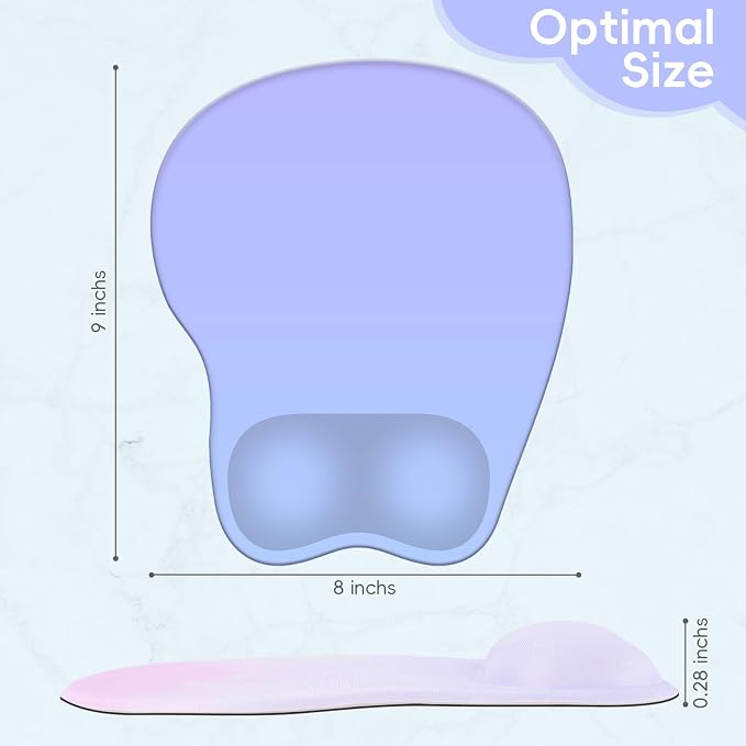 Mouse Pad with Wrist Rest Ergonomic Mouse Pad with Comfortable M-Shape Pain Relief Wrist Support Non-Slip PU Base Mousepad for Laptop, Office & Home (Light Blue Purple)