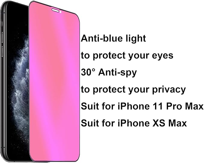 2 Pack Anti-Blue Privacy Tempered Glass Suit for iPhone 11 Pro Max/iPhone XS Max Mirror Anti-Spy Screen Protector Anti-Peeping Film Electroplated Gradient Colorful