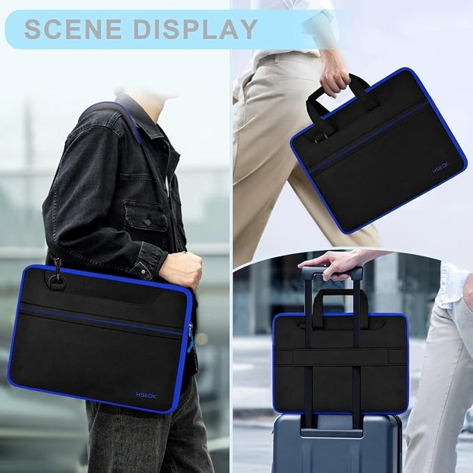Laptop Shoulder Bag 17.3 inch Case, Durable Shockproof Protective Briefcase with Multi-Pockets Compatible with Most 17-17.3 inch HP Acer Dell Lenovo ASUS MSI Notebooks,Black blue