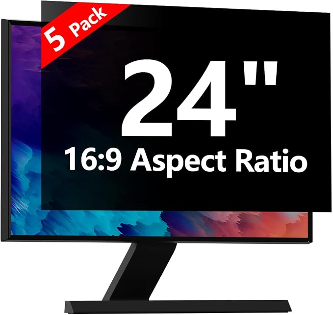 【5 Pack】 Computer Privacy Screen Protector 24 Inch with Hp Dell Asus Samsung LG and More, Removable Security Shield Filter for 16:9 Aspect Ratio Monitor Like ViewSonic Sceptre