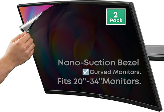 2-Pack 23 Inch Computer Privacy Screen Filter (20.4" × 11.5") for 16:9 Curved & Flat Monitors – Nano-Suction Bezel (Tape-Free Instant Install) – Anti-Glare, Blue Light Blocking, Washable