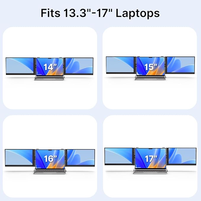 Triple Laptop Screen Extender - Ultra Thin 14" Monitor IPS FHD 1080P Portable Display for 13"-17" Laptops Compatible with Compatible with Windows Mac Chrome Surface Travel Work Setup