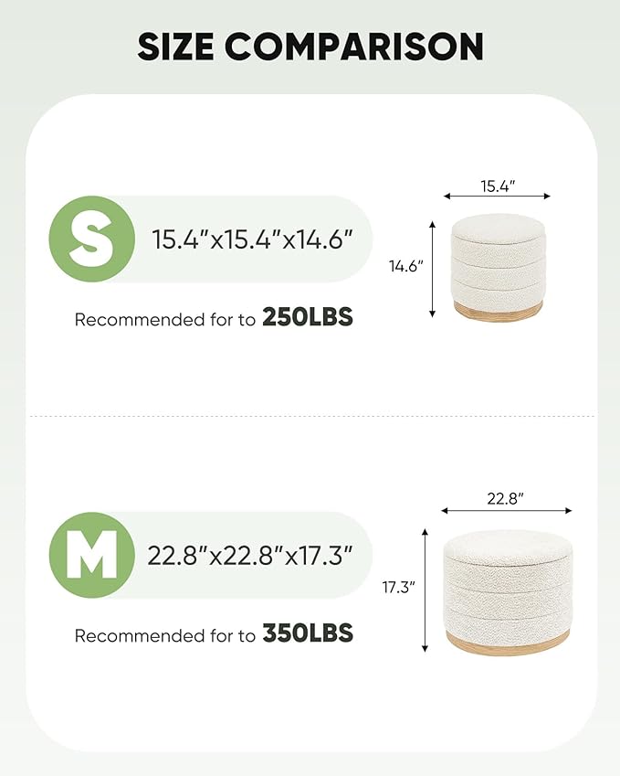B FSOBEIIALEO Round Storage Ottoman with Tray, Folding Ottoman with Storage Coffee Table Foot Rest for Dorm Room Living Room Chenille Fabric,White,22.83"x22.83"x17.32"