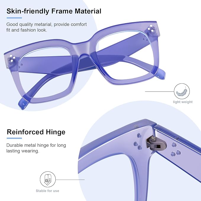Ovresized Blue Light Blocking Glasses for Women Men Square Computer TV Eyeglasses
