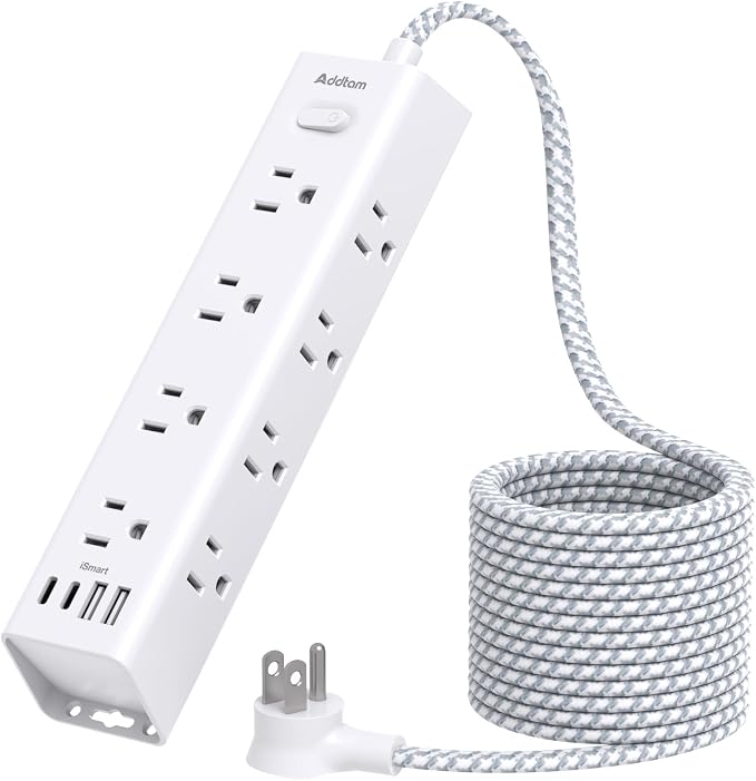 Power Strip Surge Protector with 12 AC Outlets & 4 USB Ports, 20FT Long Extension Cord, Flat Plug, Wall Mount, 1050J Overload Protection, Outlet Extender for Home Office Garage Workshop, ETL Listed