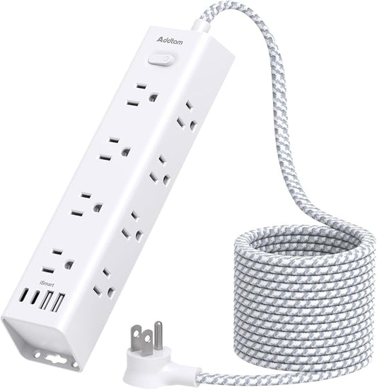 Power Strip Surge Protector with 12 AC Outlets & 4 USB Ports, 20FT Long Extension Cord, Flat Plug, Wall Mount, 1050J Overload Protection, Outlet Extender for Home Office Garage Workshop, ETL Listed