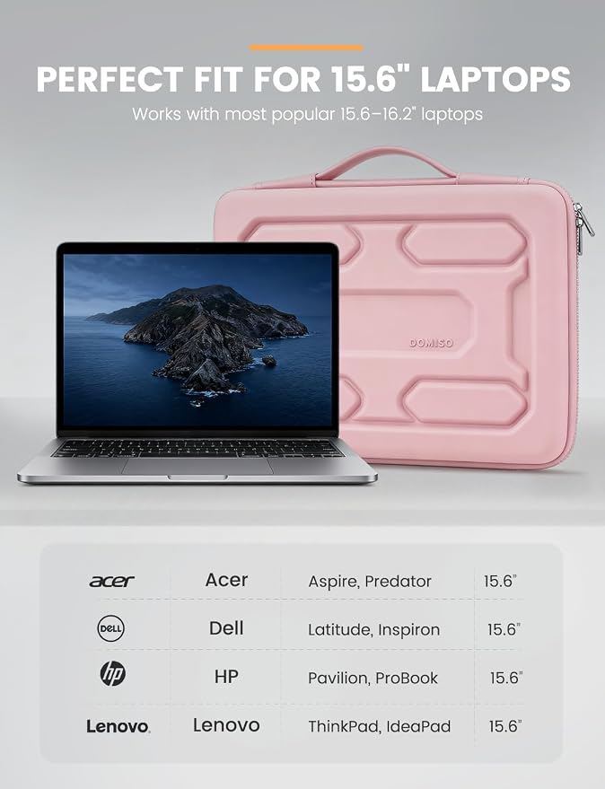 DOMISO 15.6 inch Laptop Sleeve with Handle Shockproof Waterproof EVA Protective Case for 15.6" Yoga 720 IdeaPad 310 320 ThinkPad T570/Legion 5 Gen 6/HP Envy 15/15.6" Notebooks, Pink