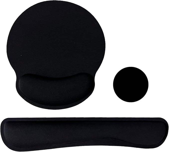 Keyboard Wrist Rest Pad Mouse Pad with Wrist Support Set of 3, Mousepad with Non-Slip Rubber Base, Ergonomic Memory Foam Mouse Wrist Cushion Support for Home Office Laptop Computer Gaming, Black