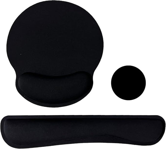 Keyboard Wrist Rest Pad Mouse Pad with Wrist Support Set of 3, Mousepad with Non-Slip Rubber Base, Ergonomic Memory Foam Mouse Wrist Cushion Support for Home Office Laptop Computer Gaming, Black