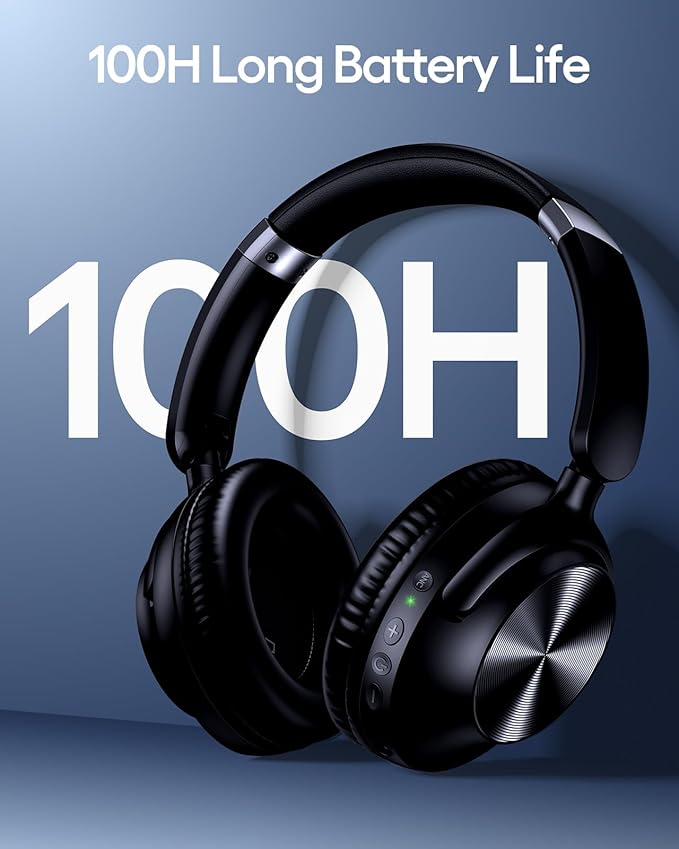 TAGRY Hybrid Active Noise Cancelling Headphones 100H Playtime Wireless Over Ear Bluetooth Headphone with Fast Charging Hi-Res Audio Comfort Earcups Headsets for Travel Home Office Phone PC Dark