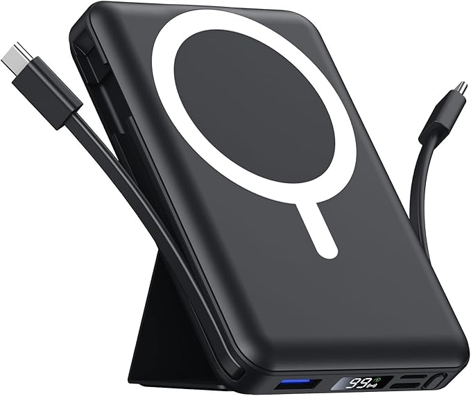 Azmuth for MagSafe Portable Charger, 10000mAh Magnetic Power Bank with 20W PD USB-C Fast Charging LED Display for MagSafe Battery Pack, Magnetic Travel Charger for iPhone 17/16/15/14/13/12 Series