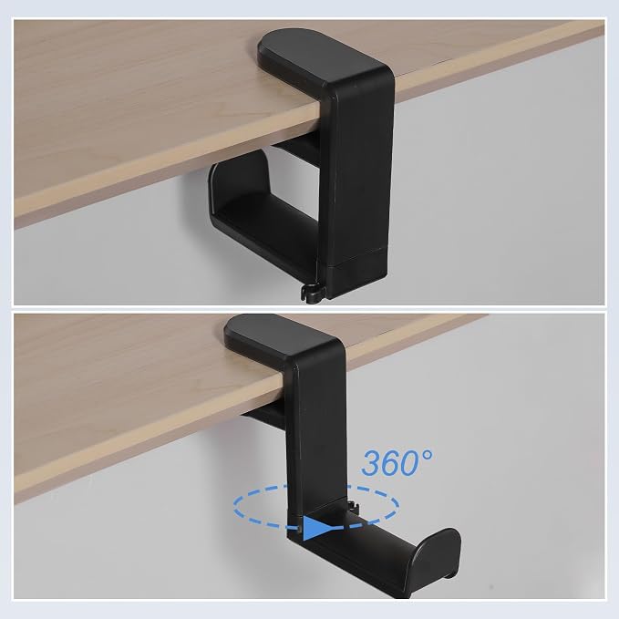 HARFINGTON Headphone Stand Holder 360 Degree Adjustable Clamp Desk Hook Clamp 0.39"-1.65" Clamping Range PC Gaming Headset Stand for Headphone Earphone, Black