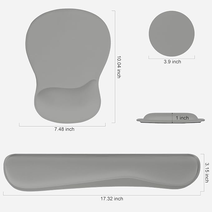 RICHEN Wrist Rest Support for Mouse Pad&Keyboard Set with Coaster,Concave Curved Memory Foam, Non-Slip Base Pain Relief Comfortable Easy Typing Pad for Home/Office (Light Gray)