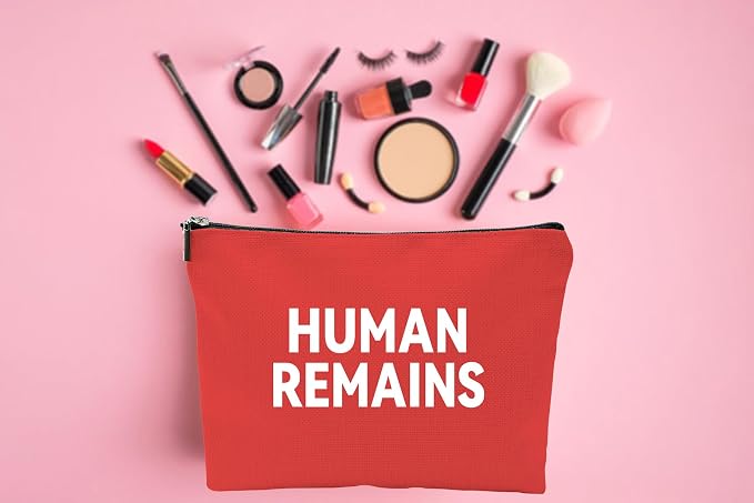 ZUYUROU Funny Human Remains Makeup Bag, Dark Humor True Crime Gifts for Women, Canvas Cosmetic Pouch for Travel and Purse Organization, Spooky Goth Novelty Zipper Pencil Case Red