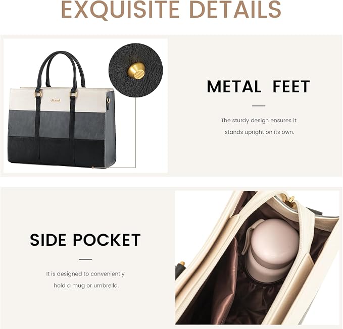 LOVEVOOK Laptop Bag for Women, 15.6 Inch Laptop Tote Bag, Vintage Leather Work Bags for Women, Waterproof Computer bag with Clutch Purse, Large Capacity Briefcase, Business Office Bag | Two-piece set