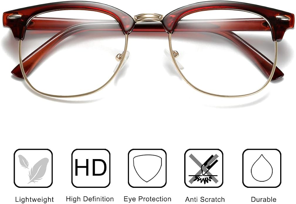 Fashion Vintage Classic Semi-Rimless Half Frame Clear Lens Glasses