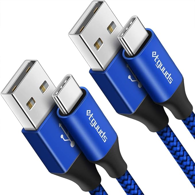 etguuds USB to USB C Cable 2ft, 2-Pack USB A to Type C Charger Cord Fast Charging for Samsung Galaxy A17 A16 A15 A26 A36 A56, S25 S24 S23 S22 S21 S20 S10 Note 20, for iPhone 17 16 15, Moto, Blue