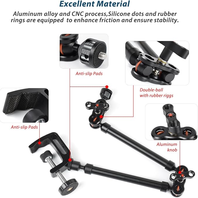 21"/53cm Adjustable Magic Arm with Super Clamp, Overhead Phone Mount, Heavy Duty Desk Camera Mount & Clamp,Flexible Joints Articulating Friction Arm for Light, Webcam, Mic, Action Camera