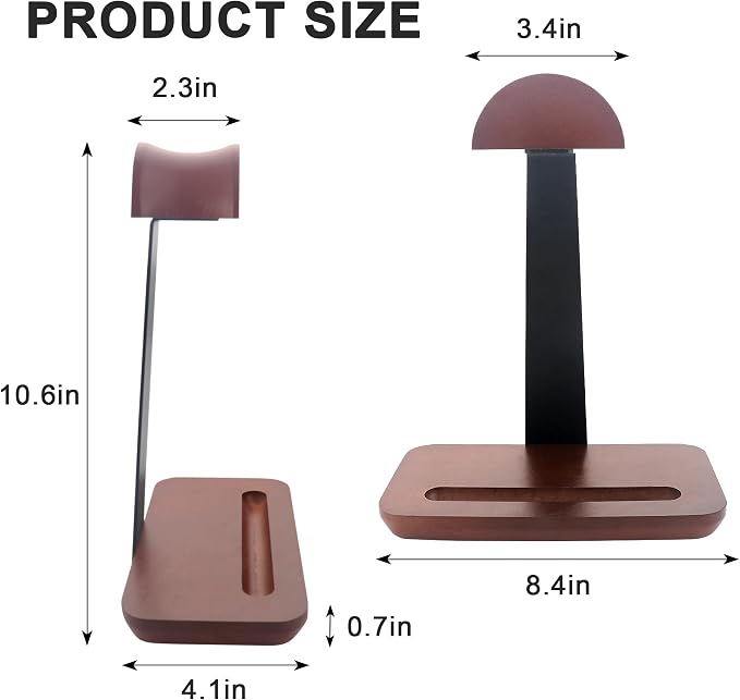 Wood Headphone Stand for Desk - Over-Ear Headphones Holder,Headset Stand,Universal Headphone Holder with Storage Base (Walnut)