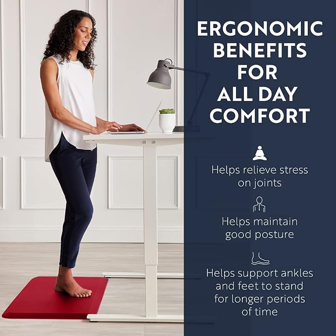 KANGAROO Anti Fatigue Mats for Kitchen Floor, 70x24, Reduce Foot, Knee, Back Pressure, 3/4 Inch Thick Cushioned Ergonomic Mat, Waterproof Comfort Rug for Under Sinks, Standing Desk, Store Floors, Red