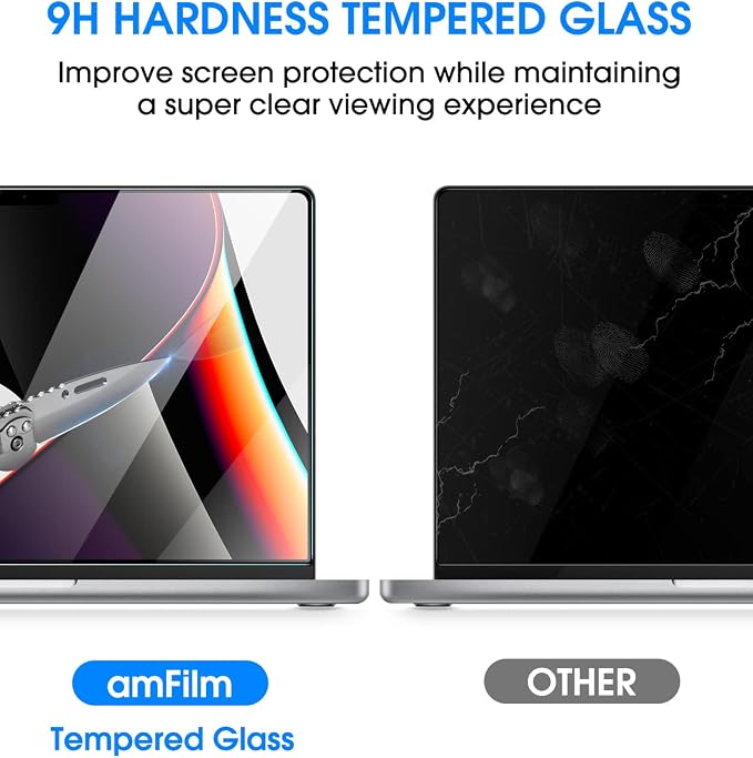amFilm MacBook Pro 16.2 inch M4 Pro/M4 MAX/M3 Pro/M3 Max/M2 Pro/M2 Max/M1 Pro/M1 Max Chip Tempered Glass Screen Protector 2021-2024 Release, [9H Hardness][ Anti-Scratch][ Anti-fingerprint],1 Pack