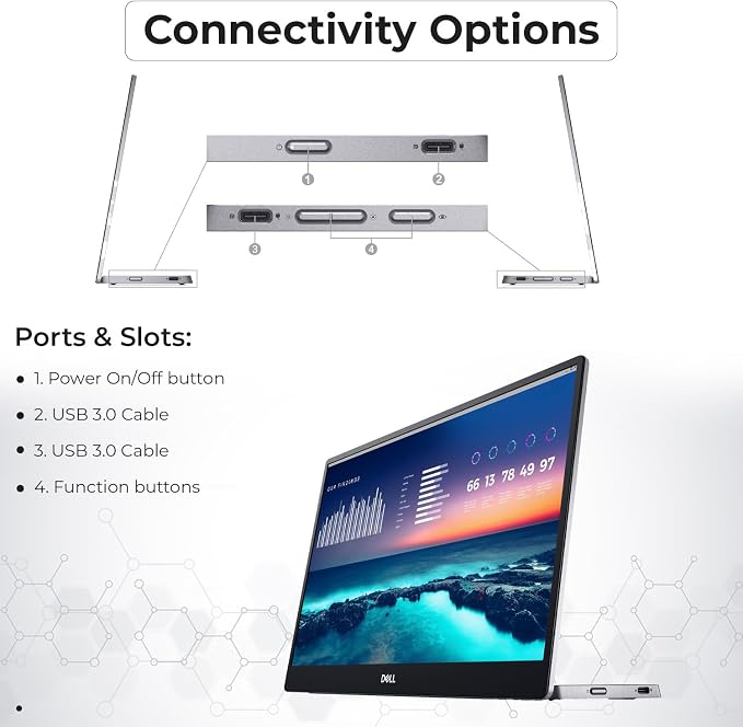 Dell P1424H 14-Inch Portable Monitor for FHD LED with Dual-Screen Productivity, in-Plane Switching, USB-C Connectivity, Low Blue Light, and Display Manager Software