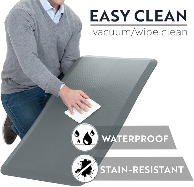 KANGAROO Anti Fatigue Mats for Kitchen Floor, 39x20, Reduce Foot, Knee, Back Pressure, 3/4 Inch Thick Cushioned Ergonomic Mat, Waterproof Comfort Rug for Under Sinks, Standing Desk, Store Floors, Grey
