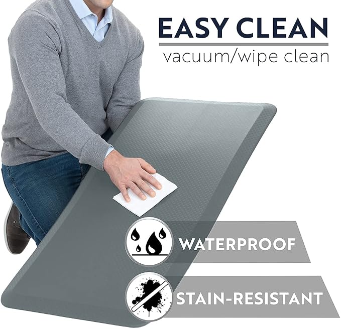 KANGAROO Anti Fatigue Mats for Kitchen Floor, 70x24, Reduce Foot, Knee, Back Pressure, 3/4 Inch Thick Cushioned Ergonomic Mat, Waterproof Comfort Rug for Under Sinks, Standing Desk, Store Floors, Grey
