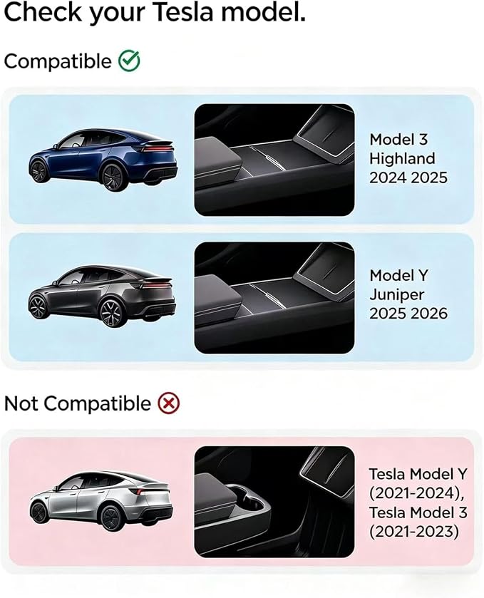 Center Console Wireless Charging Silicone Mat for Tesla Model 3 (Highland 2024-2026) & for 2025-2026 Tesla Model Y Juniper, Ultra-Thin Phone Non-Slip Pad, Tesla Interior Cover Accessories - Black