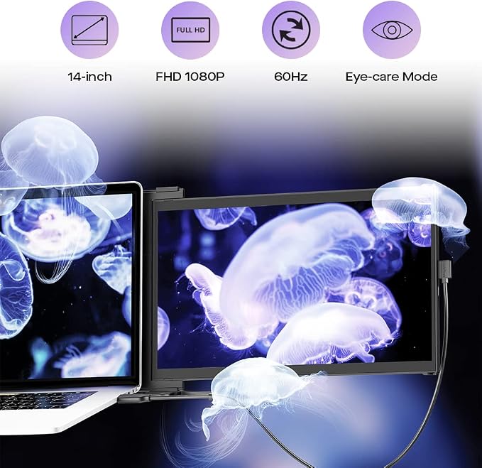 New Mobile Pixels Duex Max DS 14.1'' FHD Portable Monitor, USB Type-C/HDMI Plug and Play 1080p Laptop Monitor Extender, Portable Screen for 14'' to 17 '' Laptops, Mac/Windows/Android/Switch Compatible