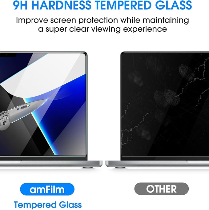 amFilm MacBook Pro 14.2 inch M5/M5 Pro/M5 Max/M4/M3/M2/M1 Chip (2021-2026) Tempered Glass Screen Protector [9H Hardness][ Anti-Scratch][ Anti-fingerprint], 1 Pack