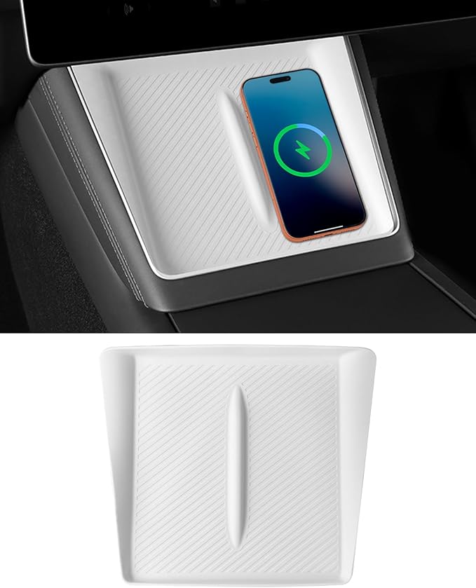 White Center Console Silicone Mat Conpatible vith Tesla Model 3 Highland 2024-2026, Waterproof Spill Proof Center Console Liner Pad, Non-Slip Vireless Charging Friendly Interior Accessories(Style A)