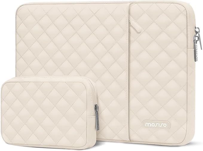 MOSISO Laptop Case 16 inch, 15-15.6 inch Laptop Sleeve Compatible with MacBook Pro 16, HP Dell Acer ASUS Lenovo Notebook, Square Quilted Vertical Computer Bag with Pocket&Small Case, Sand