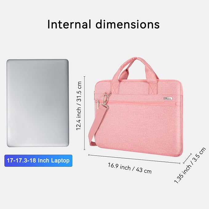 Voova Laptop Bag 17 17.3 Inch, 360° Protective Laptop Case Sleeve with Shoulder Strap Compatible with 17-18 Inch Lenovo Asus Acer Dell Hp, Waterproof Computer Bag Slim Briefcase for Women, Pink