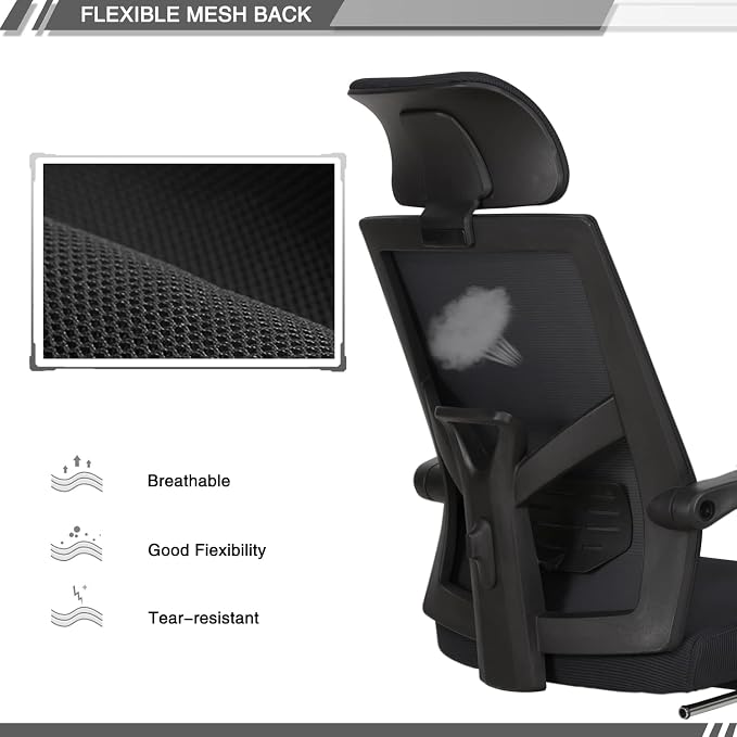Qulomvs Mesh Ergonomic Office Chair with Footrest Home Office Desk Chair with Headrest and Backrest 90-135 Adjustable Computer Executive Desk Chair with Wheels 360 Swivel Task Chair