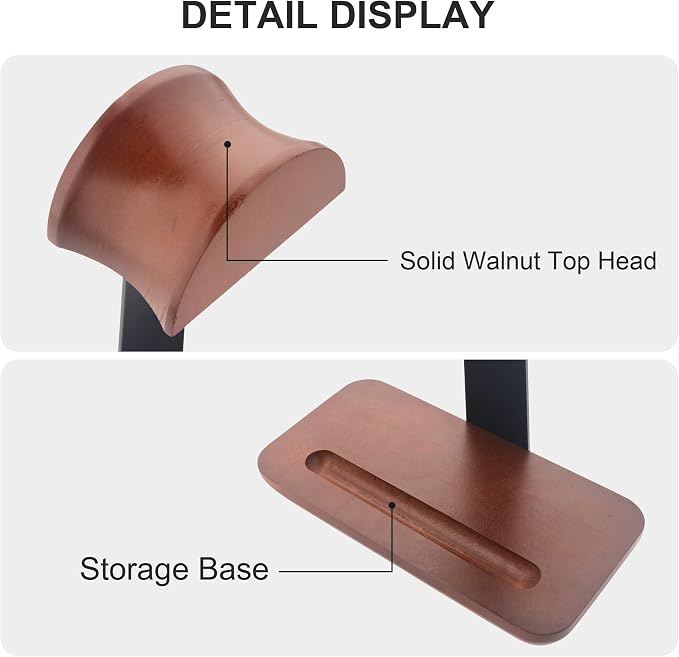 Wood Headphone Stand for Desk - Over-Ear Headphones Holder,Headset Stand,Universal Headphone Holder with Storage Base (Walnut)