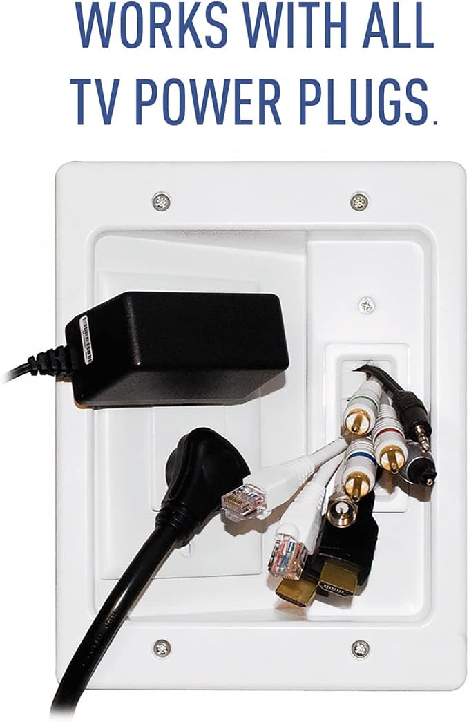 Legrand - OnQ in Wall Cable Management Kit with USB, TV Outlet Wall Kit Hides Cords, in Wall TV Power Kit Works with All Plugs, Recessed TV Outlet, White, HT21USBWHV1 (Hardwired)