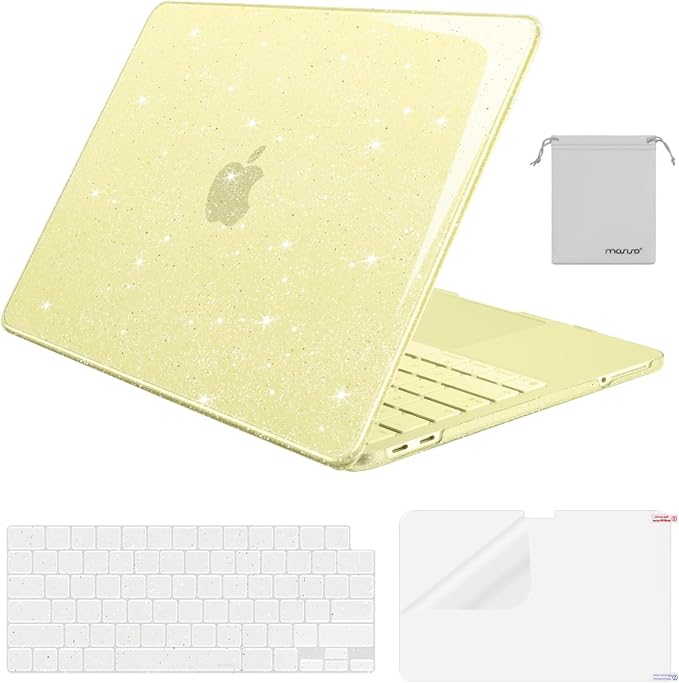 MOSISO Sparkly Glitter Case Compatible with MacBook Neo Case 13 inch 2026 Release Model A3404 with A18 Pro Chip, Crack-Resistant Protective Hard Shell Case&Keyboard Cover&ScreenFilm&Pouch, Citrus