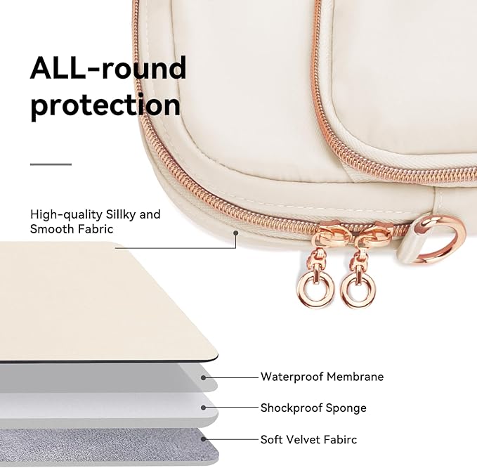 Laptop Case Bag Women Men Computer Sleeve Compatible with MacBook/Dell/HP/Acer/ASUS, Waterproof Shoulder Carrying Briefcase, Beige, 15.6-16 Inch