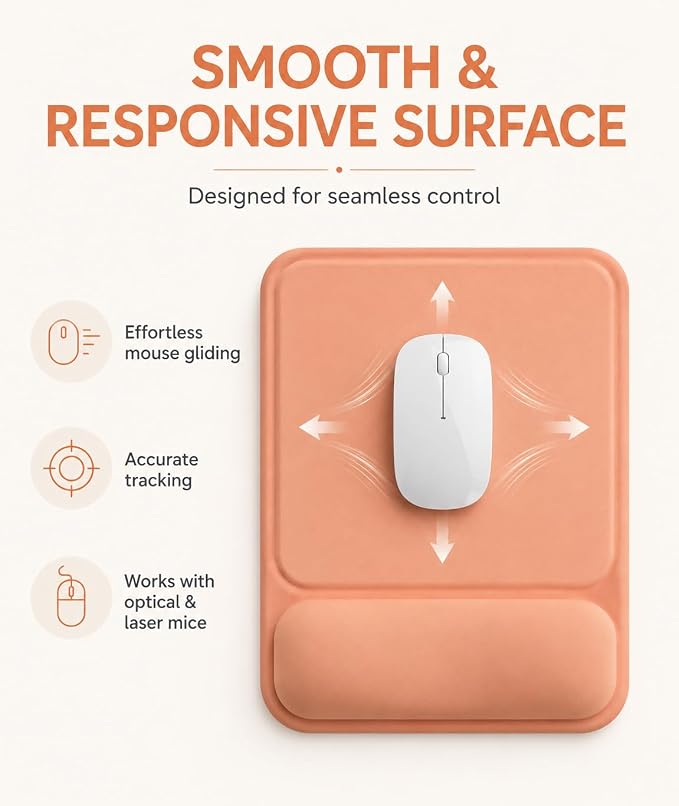 eulps Ergonomic Mouse Pad with Wrist Rest, Gel Mousepad with Soft Wrist Support, Non-Slip PU Base, Smooth Surface Mouse Pad for Wrist Pain Relief, Computer Laptop Office Home & Gaming (Orange)