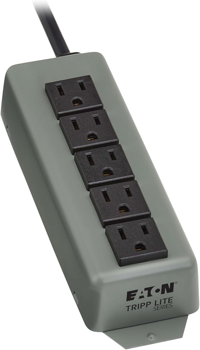 Eaton Tripp Lite Series 5-Outlet Heavy Duty Power Strip, Metal, Mountable (Wall Mount & Under Desk) 15ft Extension Cord, 15A Circuit Breaker, Industrial Garage Shop Work Bench Applications (602-15)