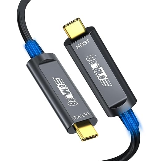 USB C Fiber Optic Cable 50FT, 10Gbps Active Optical USB 3.2 Gen2 Cable with German SiliconLine Chip, Long Distance for Machine Vision,Logitech 4K Camera,VR/AR,Video Conference,Industrial Equipment