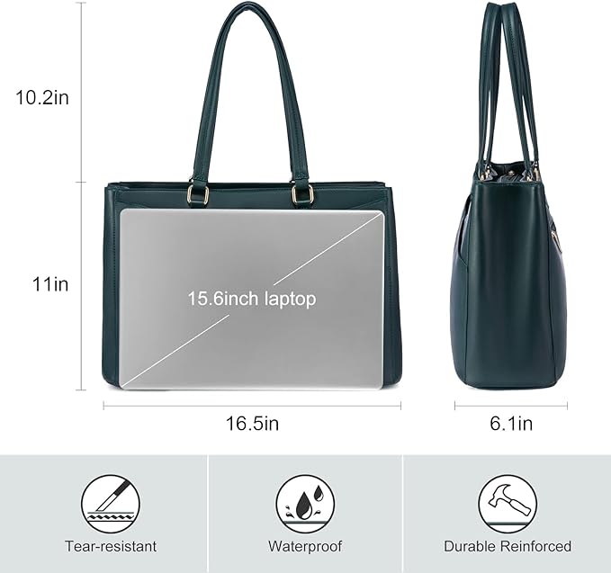 LOVEVOOK Laptop Bag for Women 15.6 Inch Tote Bags Waterproof Leather Briefcase Computer Women Business Office Work Bag,Forest Green