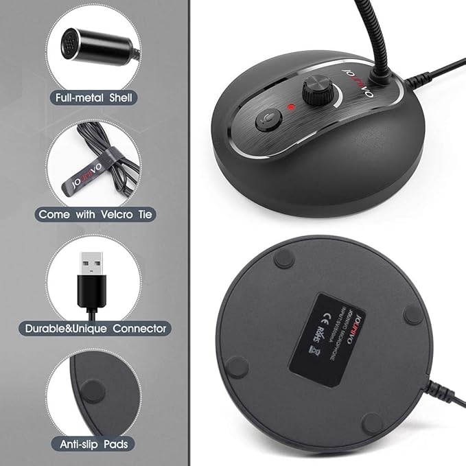 USB Computer Microphone with Mute Button, Plug&Play Condenser, Desktop, PC, Laptop, Mac, PS4 Mic -360 Gooseneck Design -Recording, Dictation, YouTube, Gaming, Streaming