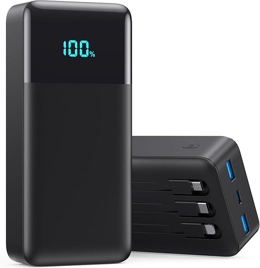 Portable Charger 60800mAh Power Bank with 3 Built in Cables,25W PD QC4.0 Fast Charging USB C Battery Pack,6 Outputs 2 Inputs LCD Display Portable Phone Charger for iPhone 16/15/14/13,Google,Android