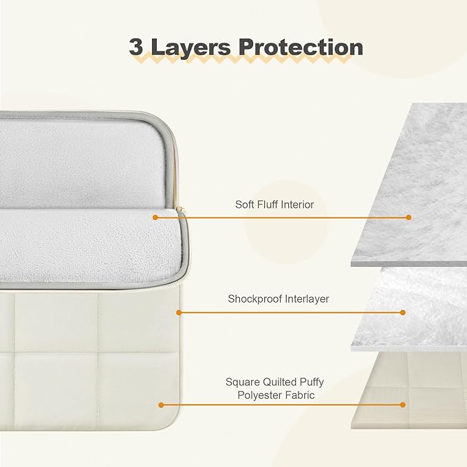 Laptop Case 13.3 inch,13-13.3 inch Puffy Laptop Sleeve Compatible with MacBook Neo/Air 13 13.6/Pro 13/Pro 14,HP Dell ASUS Acer Lenovo,Twelve Square Quilted Computer Bag with 2 Pockets,Sand