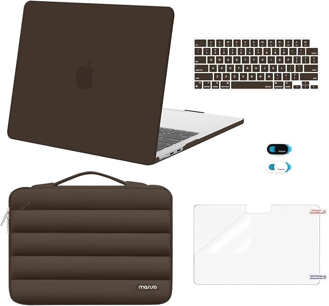 MOSISO Compatible with MacBook Air 13 inch Case M5 2026 M4 2025 M3 M2 2024-2022 A3449 A3240 A3113 A2681, Hard Case&Puffy Bag&Keyboard Cover&Webcam Cover&ScreenFilm for MacBook Air 13.6, Beige Brown
