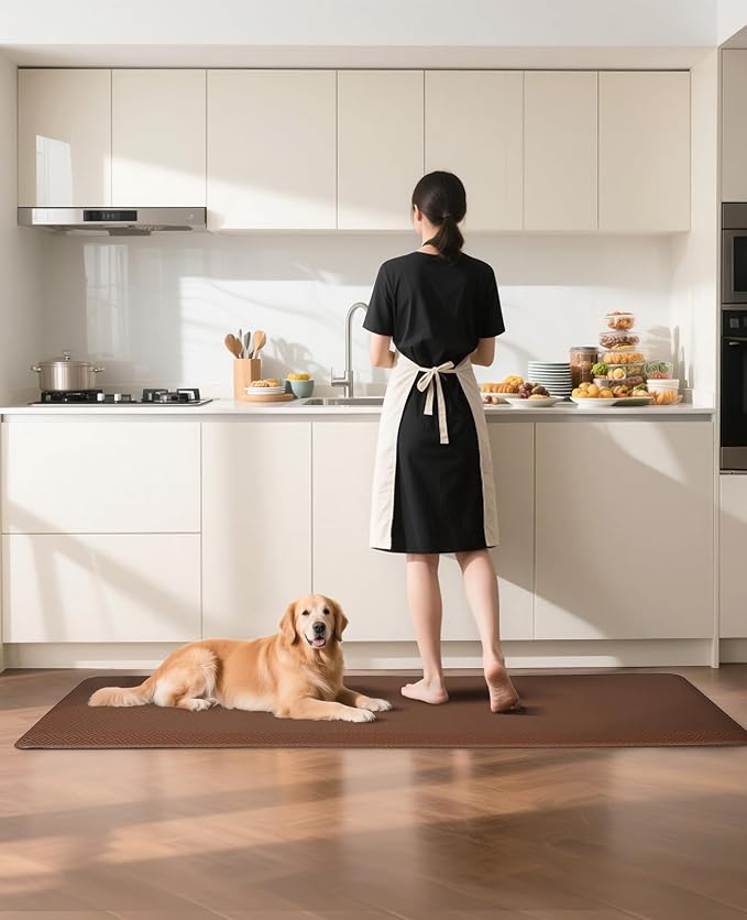 Ophanie Kitchen Mats for Floor, 3/4 Inch Thick Kitchen Rugs, 20'' x 60'' Anti Fatigue Standing Cushioned Mat, Waterproof,Comfort Ergonomic Mat for Office, Home, Sink, Brown Non-Slip Bottom